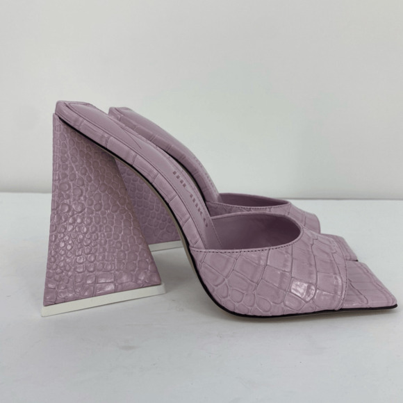 THE ATTICO Devon Slide Sandals Heel Square Toe Crock Embossed Leather Purple - Picture 4 of 10